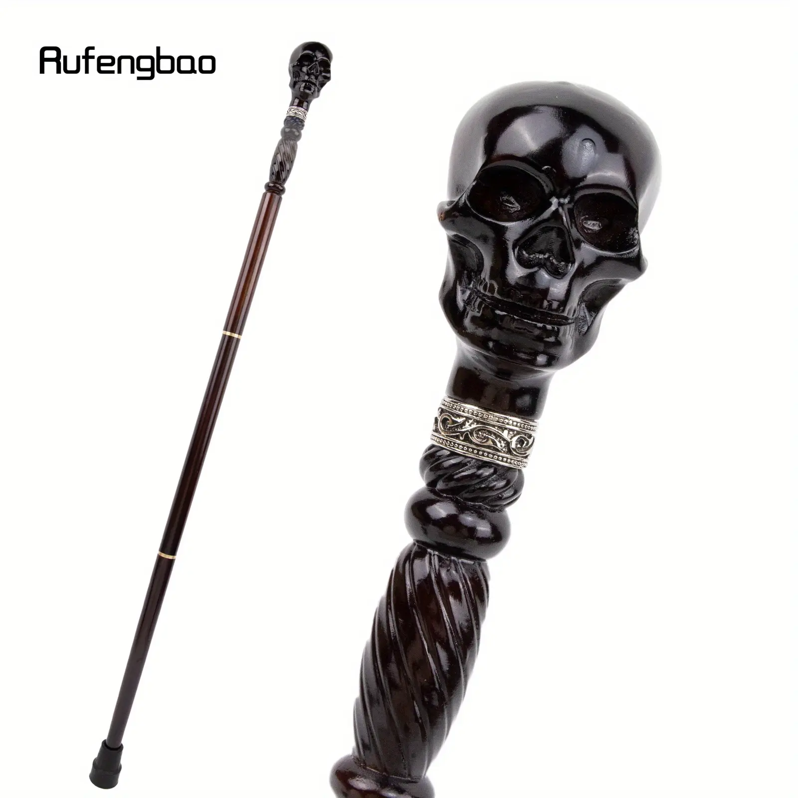 Black Creepy Creative Devil Skull Wooden Fashion Walking Stick Decorative Cospaly Wood Walking Cane Halloween Party Event Props Party Photo Prop Mace Wand Crosier 93cm