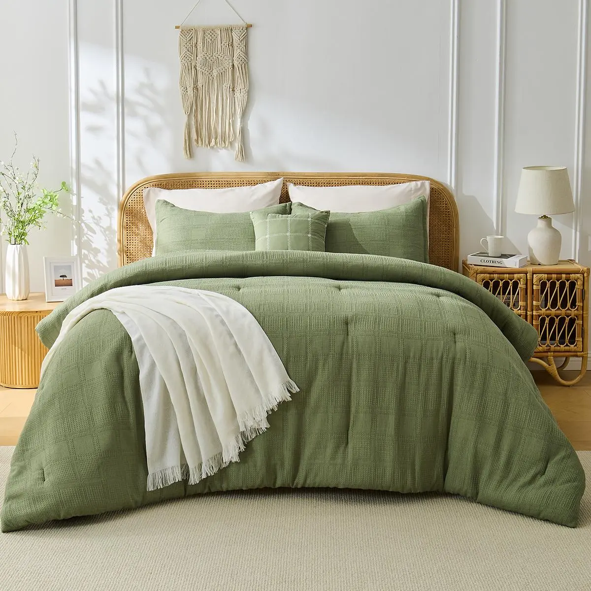 3/5PCS Waffle Weave Textured Comforter Set – Ultra Soft Microfiber, All-Season Lightweight