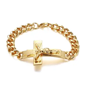 OIDEA Stainless Steel Religious Bible Verse Cross Bracelet for Men, Engraved Lord's Prayer Charm Wristband 8.46" Length, Father's Day Gifts