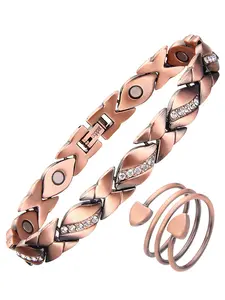 Pure Copper Magnetic Bracelet with Heart Ring, Elegant Crystal Valentine's Jewelry Gift, Adjustable Size, Fashionable Magnetic Bracelet, Dainty Crystal Bracelet, Fashion Bracelets, Exquisite Bracelet