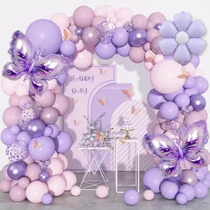 171Pcs Pink and Purple Butterfly Balloons Arch Garland Kit, Butterfly Birthday Decorations with Foil Butterflies Flower for Baby Shower Wedding Girls Party Bachelorette Party Supplies
