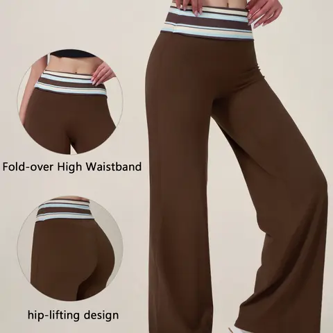 TIMEOFF Lady's High-Waisted Wide-Leg Stretchy Chic Yoga Bottom Trousers - Draped Legs, Comfortable Fabric, Elastic Waist, for Women's Yoga, Daily Casual Wear