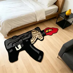 Modern Flame Gun Shape Rug, Decorative Area Rug, Soft Washable Carpet for Living Room Bedroom, Unique Artistic Design, Easy Clean, Perfect for Home Decor