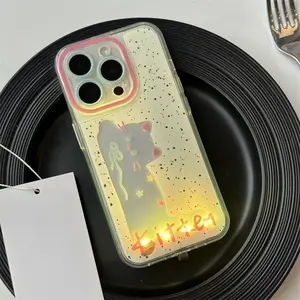 Cute Cat Dog Sound Control Glowing Phone Case, Hollow Cartoon Protective Cover, Compatible with iPhone X/XR/XS Max/11/12/13/14/15/16/17 Pro/plus/pro Max