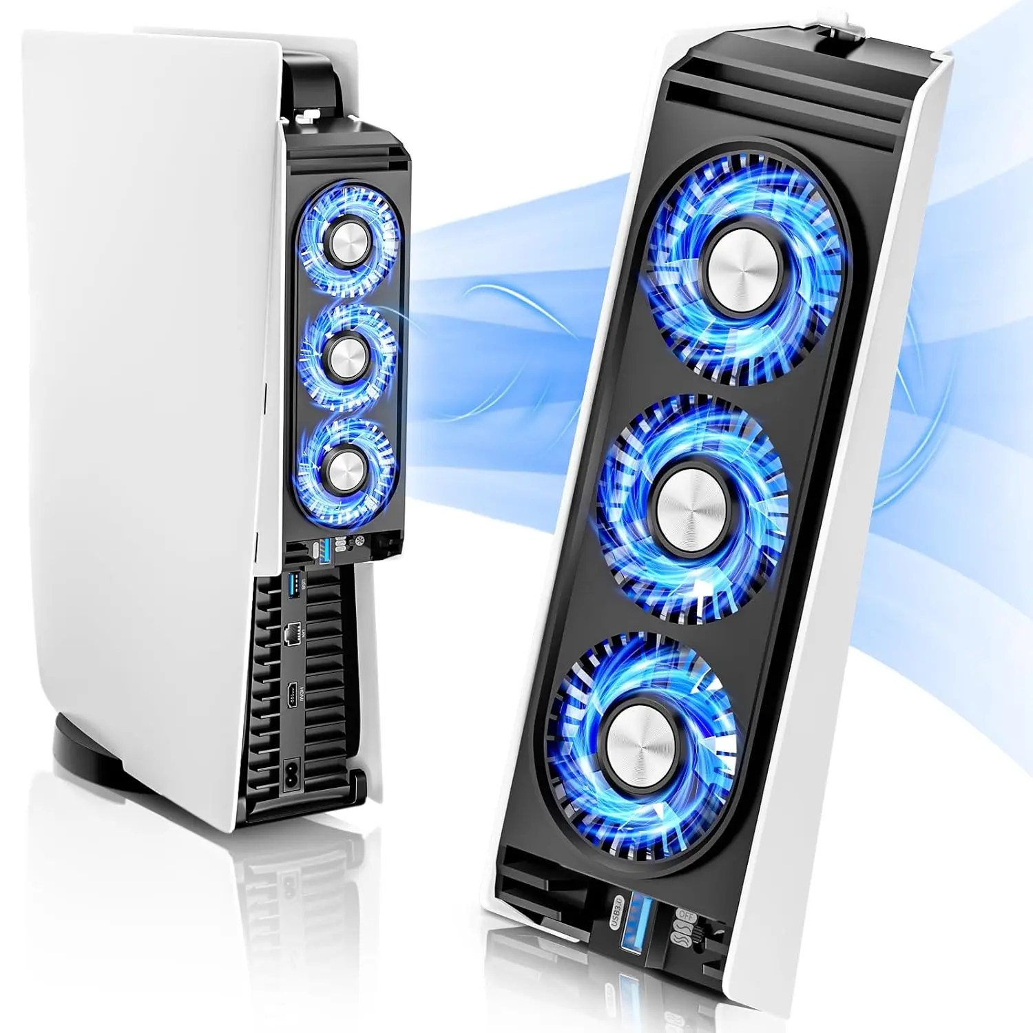 Upgraded PS5 Cooling Fan with LED Light,Quiet and Efficient Cooling System for PS5 Cooler,2 Fan Speeds,3 Small Fans,USB 3.0 Port Compatible with PlayStation 5 Digital & Discs Edition,for PS5 Pro Digital/Discs Edition