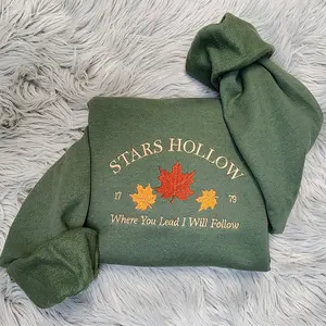 EMBROIDERED STARS HOLLOW Sweatshirt Fall Sweatshirt Stars Hollow Crewneck Gifts for Her Gifts for Friends Gifts for Best Friend Cozy Sweater, Embroidered Stars Hollow Crewneck Where You Lead I Will Follow Unisex T-shirt Sweatshirt or Hooded Sweatshirt