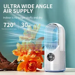Bladeless Fan with Humidifier and RGB Lights, USB Powered Desk Fan, Multifunctional Timing Air Conditioning Fan,6-Speed Quiet Personal Cooling Fan for Office Home Bedroom, No Blades Design Safer than Traditional Fans