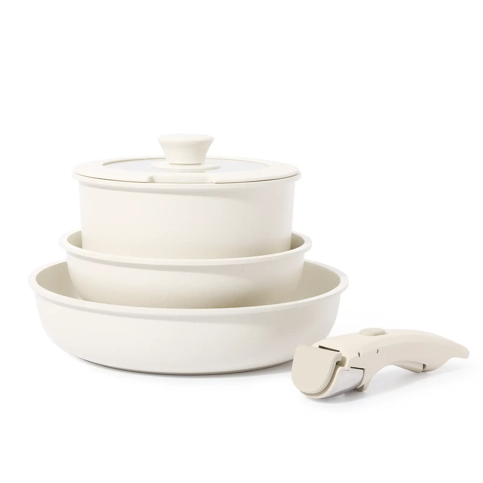 CAROTE 5pcs white granite pans and pots set with detachable handle, frying pan cookware sets,…