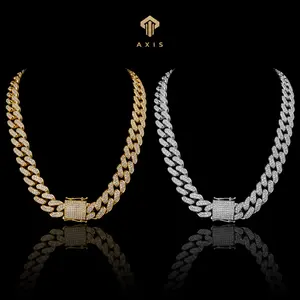 AXIS  Cuban Link Chain for Men Women, 12mm Iced Out Miami ,Gold Silver Tone Bling Necklace, 18 20 Inch Hip Hop Jwelry for Everyday Style & Night Out, Prong Set CZ,rapper outdoorfun
