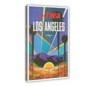 Los Angeles United States Airlines Aircraft Vintage Travel Canvas Poster Wall Art Decoration For Home Bedroom Office Living Dorm Room Decor Boys Girls Gift
