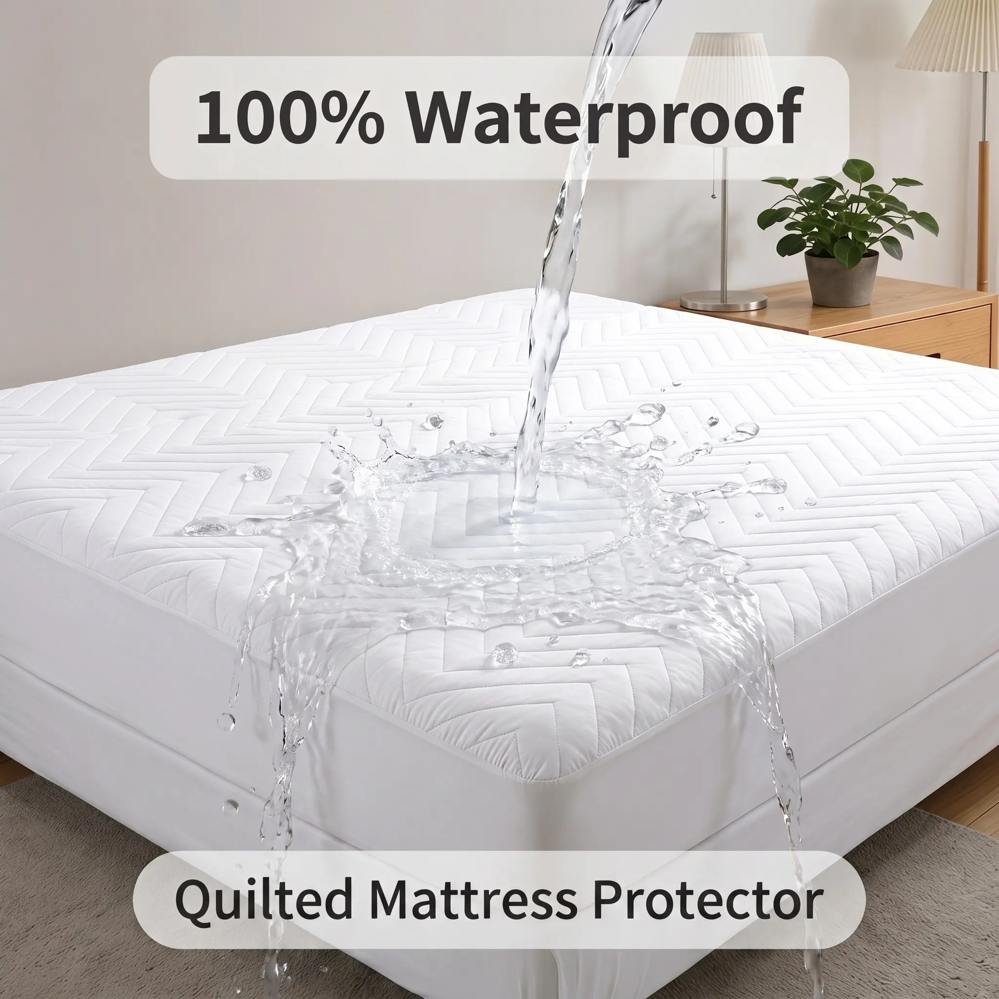 Bedsum 100%  Waterproof Mattress Protector,Waterproof Fitted Sheet, Quilted Fitted Mattress Cover, Machine Washable - Soft and Breathable Mattress Pad Cover, Ideal for Home Use,Gift