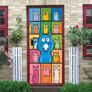 2pcs Cute Cartoon Cat Wall Stickers Removable Self Adhesive PVC Decals for Kids Room Bedroom Living Room Home Decor Colorful Animal Door Stickers Nursery Classroom Decoration Eco Friendly Easy to Inst