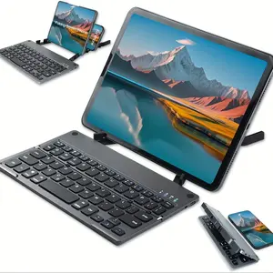 Foldable Bluetooth Keyboard withStand,Aluminum Alloy Mini Quiet Folding Portable Lightweight Travel Rechargeable Pocket for Tablet,iPad, Phones