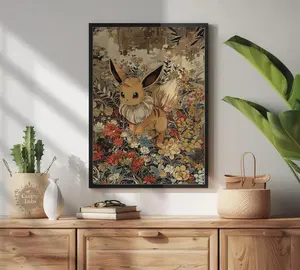 Eevee Pokemon Inspired Poster Japanese Tapestry Style Pokemon Inspired Anime Poster - Wall Art for Bedroom and Japanese Home Decor (Frame Not Included)