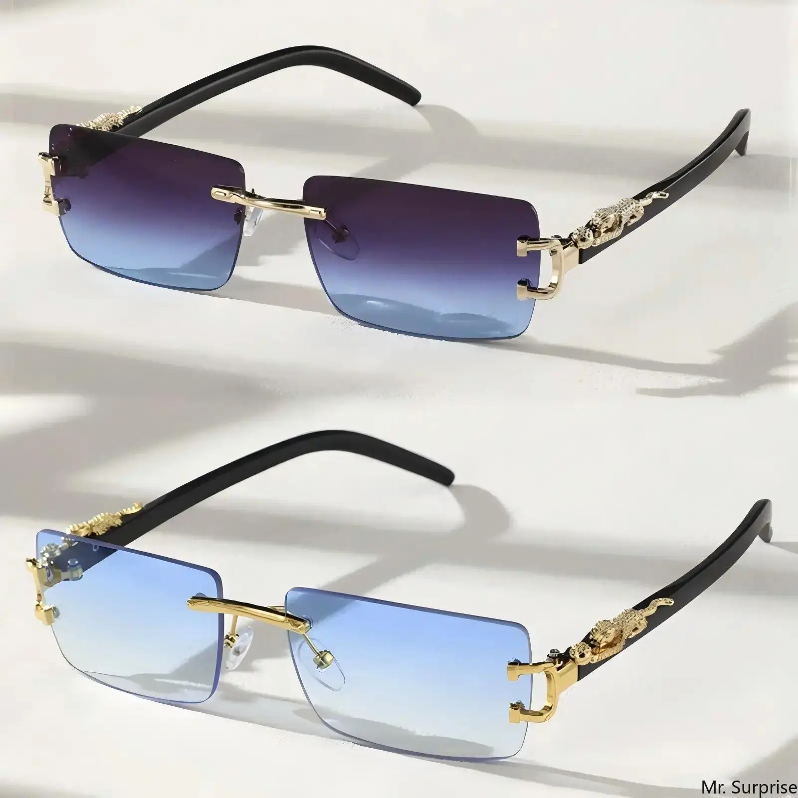 Oversized Rectangular Sunglasses for Adult, Semi Rimless Frame with PC Lenses, UV400 Blue Light Blocking Eyewear for Casual Wear, 5.7X3.7cm, Plastic Frame