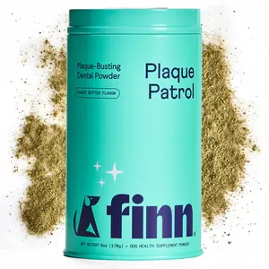 FINN Plaque Patrol Dental Powder For Dogs - 6oz Peanut Butter Flavor - Vet-Formulated with Kelp & EpiCor - Reduces Tartar & Prevents Plaque - Freshens Breath - Made in USA