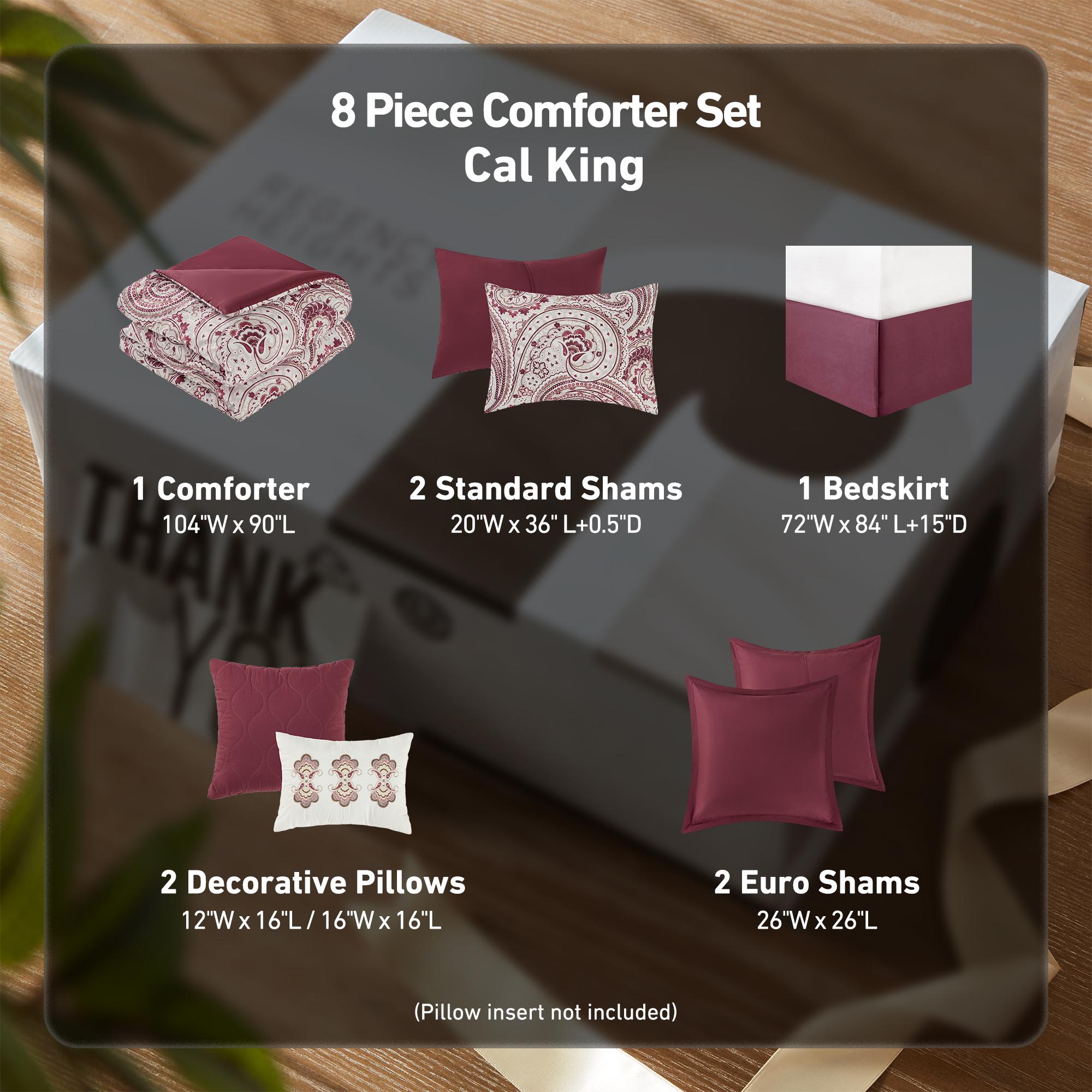 Luxury 8-Piece Comforter Set with Paisley Print, Hypoallergenic & Machine Washable Bedding