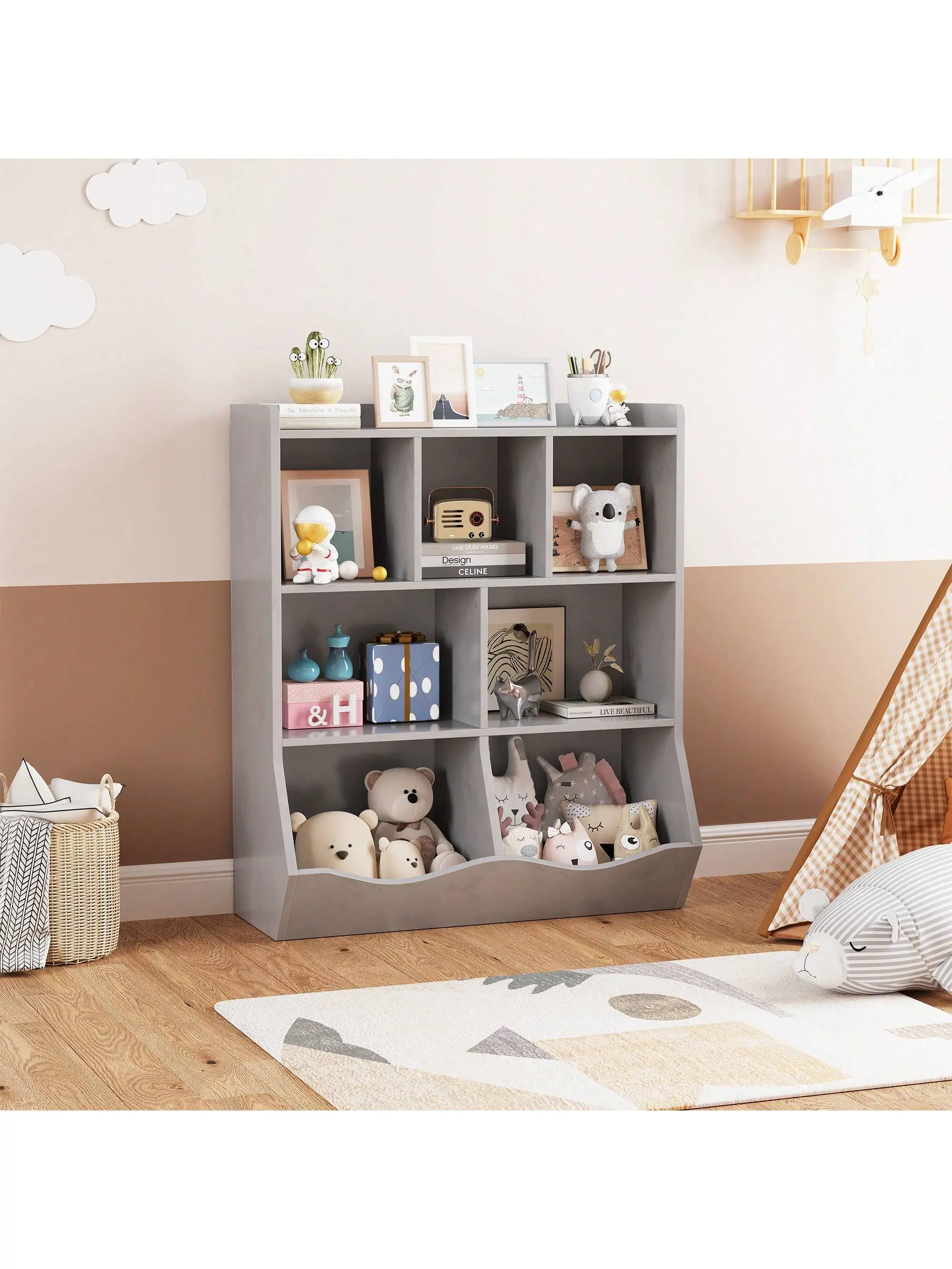 【Christmas Gift】Three-Tier Kids Bookshelf And Bookcase For Storage Books And Toys,Multi Shelf With Cubby Cabinet For Boys And Girls, Toy Storage Cabinet For KId's Bedroom,Playroom And Nursery