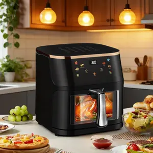 Air Fryer 8.45QT Large Capacity, 1400W Healthy Cooker with 6 Presets, Digital LCD Touch Screen, Visual Cooking Window, Non-Stick Basket
