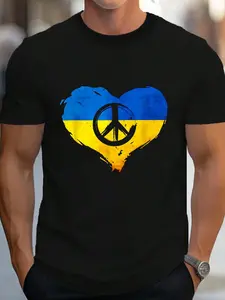 100% Cotton Heart Love Peace Ukraine_ Support Ukraine_ Ukrainian_Flag T-Shirt Women's Men's Graphic Tee Crew Neck summer vacation Tops