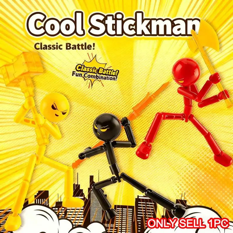 Cool Matchstick Man Multi-Jointed Action Figure, Cool Walking Fighting Soldier Toy Building Block Model, Includes Weapon Bag, Articulating Figures, Articulated Figures