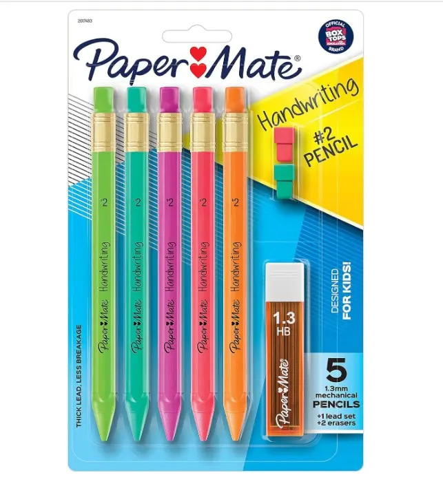 Paper Mate Handwriting Triangular Mechanical Pencil Set with Lead & Eraser Refills, 1.3mm, School Supplies, Office Supplies, Sketching Pencils, Drafting Pencil, Fun Barrel Colors, 8 Count