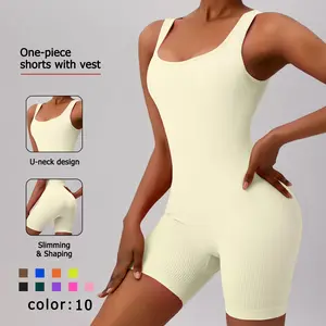 NcmRyu Women's U-Neck Ribbed One-Piece Romper - Slim Sculpting Stretchy Stay-Put Comfort Flattering Fit for Yoga Gym Casual Activewear