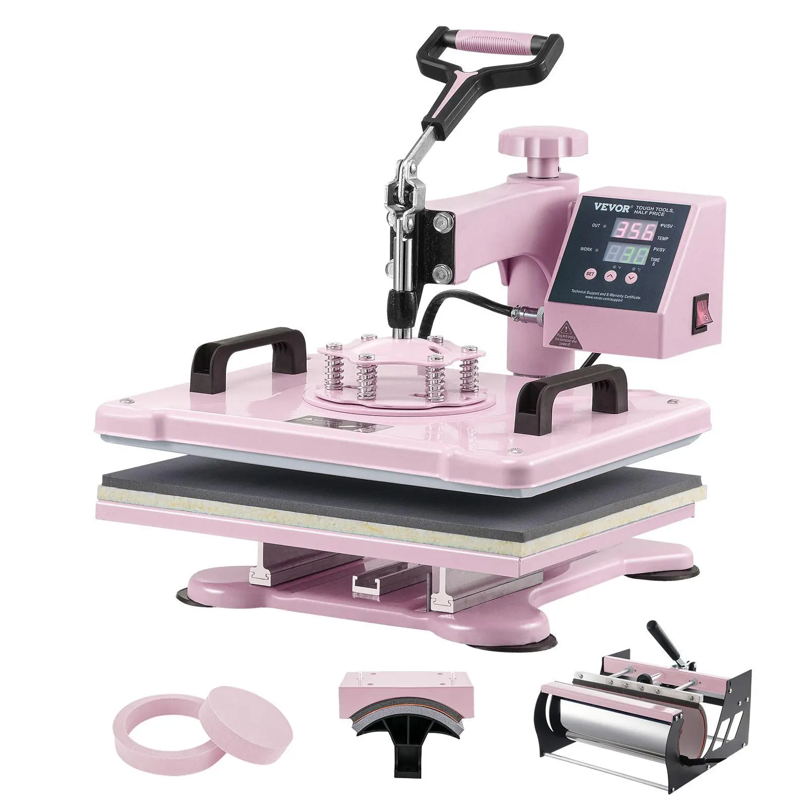【Summerfinds】VEVOR Heat Press Embossers, 12 x 15 inch, 5 in 1 Heat Transfer Machine with 30 oz Tumbler Press, 360° Swing Away T-Shirt Pressing, Digital Precise Control, for T-Shirts/Mugs/Hats/Plates, Pink Embossing