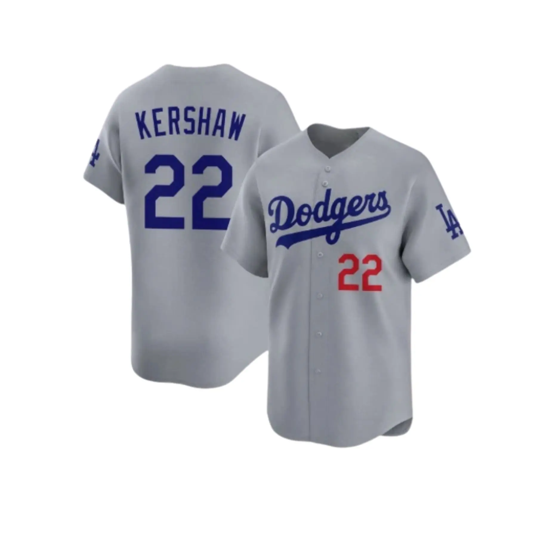 Kershan #22 Baseball Jersey Grey Away Button Down Fan Shirt, Classic Baseball Fan Jersey, Adult Gray Button Shirt, Athletic Baseball Apparel