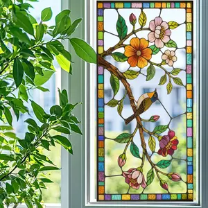 A European-style colorful flat electrostatic Decorative glass sticker Flower Design with flower and bird patterns (30*60cm) for spring and summer window display decoration and beautification