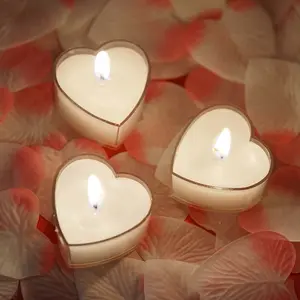 12-Pack Tealight Candles Mini Heart Shaped Design White - Valentines Decor for Romantic Settings