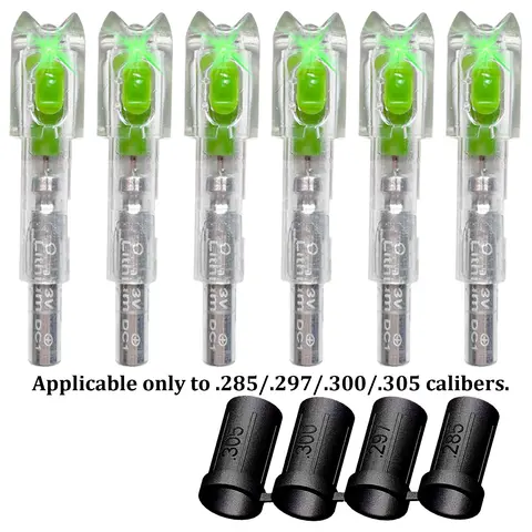 Lighted Universal Crossbow Nocks with .285/.297/.300/.302/.305 Bushings and Lighted Arrows Nocks with (.204/.233/.242/.244” ) Bushings for Enhanced Visibility in Precision Archery inside diameter