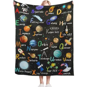 Space Alphabet Blanket Planet Astronaut Gift for Boys Kids Adults Super Soft Flannel Throw Blanket for Sofa Couch Bed Camping Travel Plush Warm Cozy Bed Quilts Home Decor, 40"x50"for Kids/