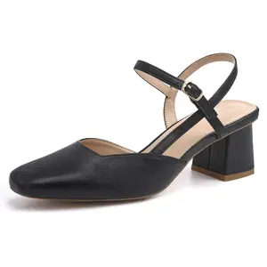 Fashare Women's Slingback Chunky Low Heels Closed Square Toe Heel Wedding Party Dress Pumps Shoes