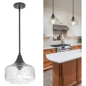 Black Pendant Lights Kitchen , Pendant Light with Large Thickened Glass Lampshade,  Pendant Light Hanging Light Fixture for Dining Room Hallway Bedroom, E26 Base & Adjustable