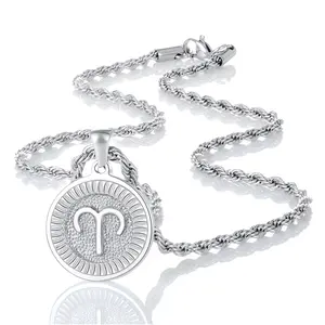 Silver Zodiac Necklace for Men and Women, Stainless Steel Zodiac Pendant Necklace for Women Christmas Gift