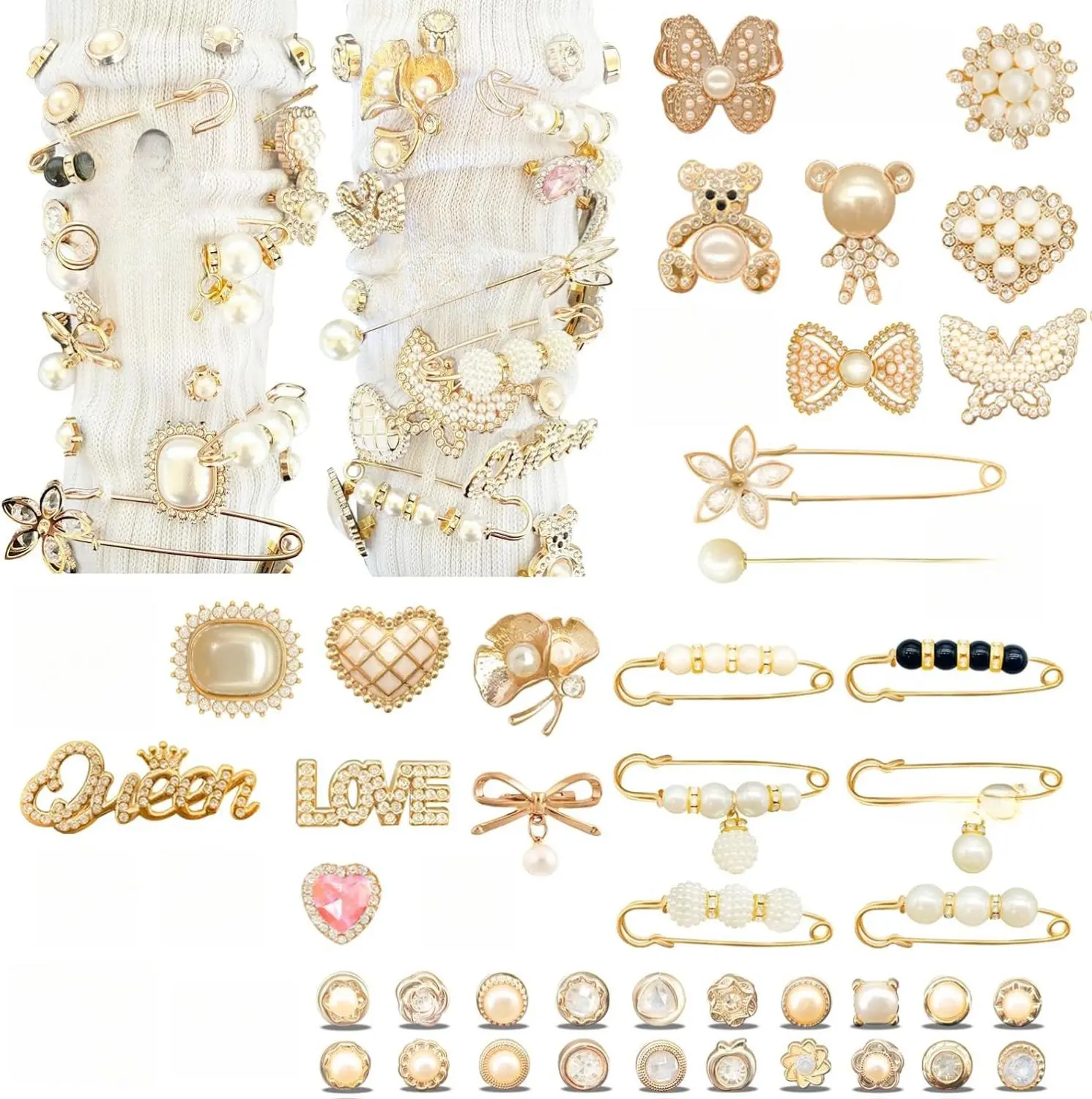 68pcs Shoe & Sock Charms – Butterfly, Bear, Star & Flower Brooches & Pins for Women, Fun Jewelry Decoration for Sneakers & Accessories