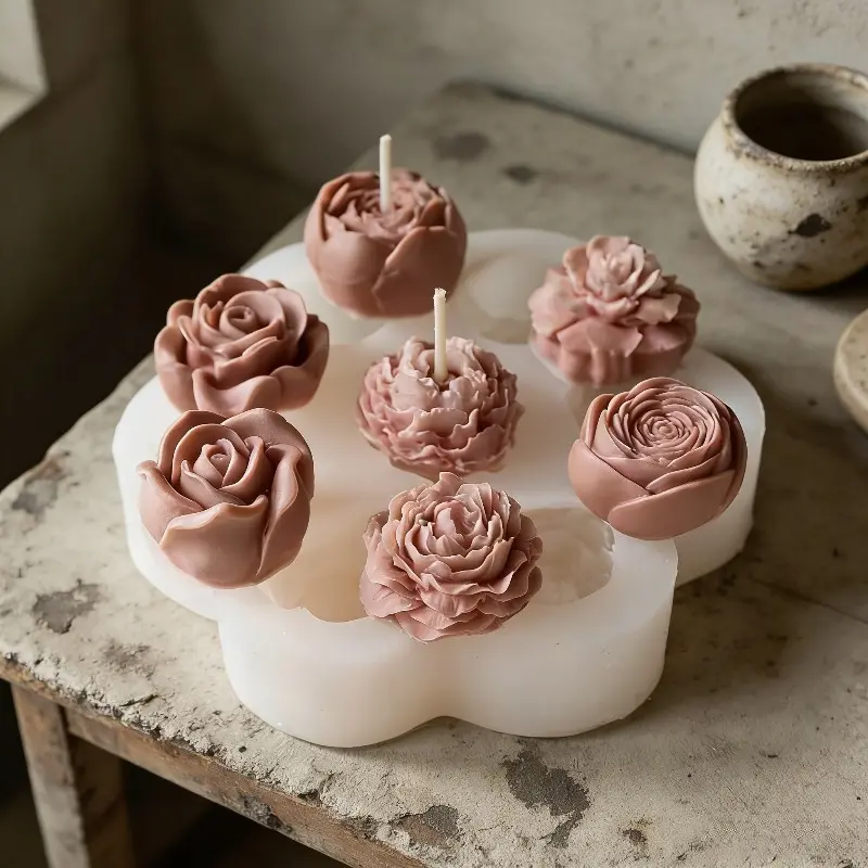 7-hole mixed flower silicone mold, suitable for DIY candle making and home decoration, ideal for holidays and housewarming gifts, Handmade Gifts, Candle Molds for Candle Making