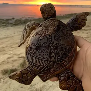 Tropical Resin Turtle Sculpture with Palm Tree Design, Beach Home Garden Decor, Ocean Animal Statue for Courtyard, Balcony, Desk, Coastal Living Room, Resin Sculptures