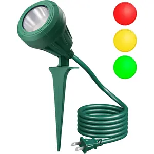 Christmas 120V Spotlight Outdoor, 500LM Waterproof LED Spot Light with 3 Extra Lenses (Red Yellow Green), Landscape Lighting for Holiday, Trees, 5FT Extension Cord, UL Listed