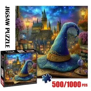 1pc 1000 piece adult puzzle 58x58cm Magic Wizard Hat with Castle View and Potion - Decor & Fantasy Accessory 500 pieces of paper puzzle, suitable for adults and families, large-scale DIY puzzle Puzzle Game