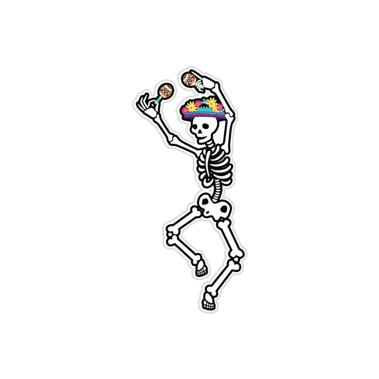 Dancing Day Of The Dead Skeleton Sticker, Waterproof Sticker for Laptop, Phone, Luggage, Computer, Flask, Mug, Car Bumper, MacBook Decals, Laptop Water Bottle Decal Sticker