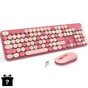 Risophy Silent Wireless Keyboard and Mouse Combo, Full Size Color Typewriter Keyboard with Round Keycaps, 2.4G Cute Mouse for PC/Laptop/computer