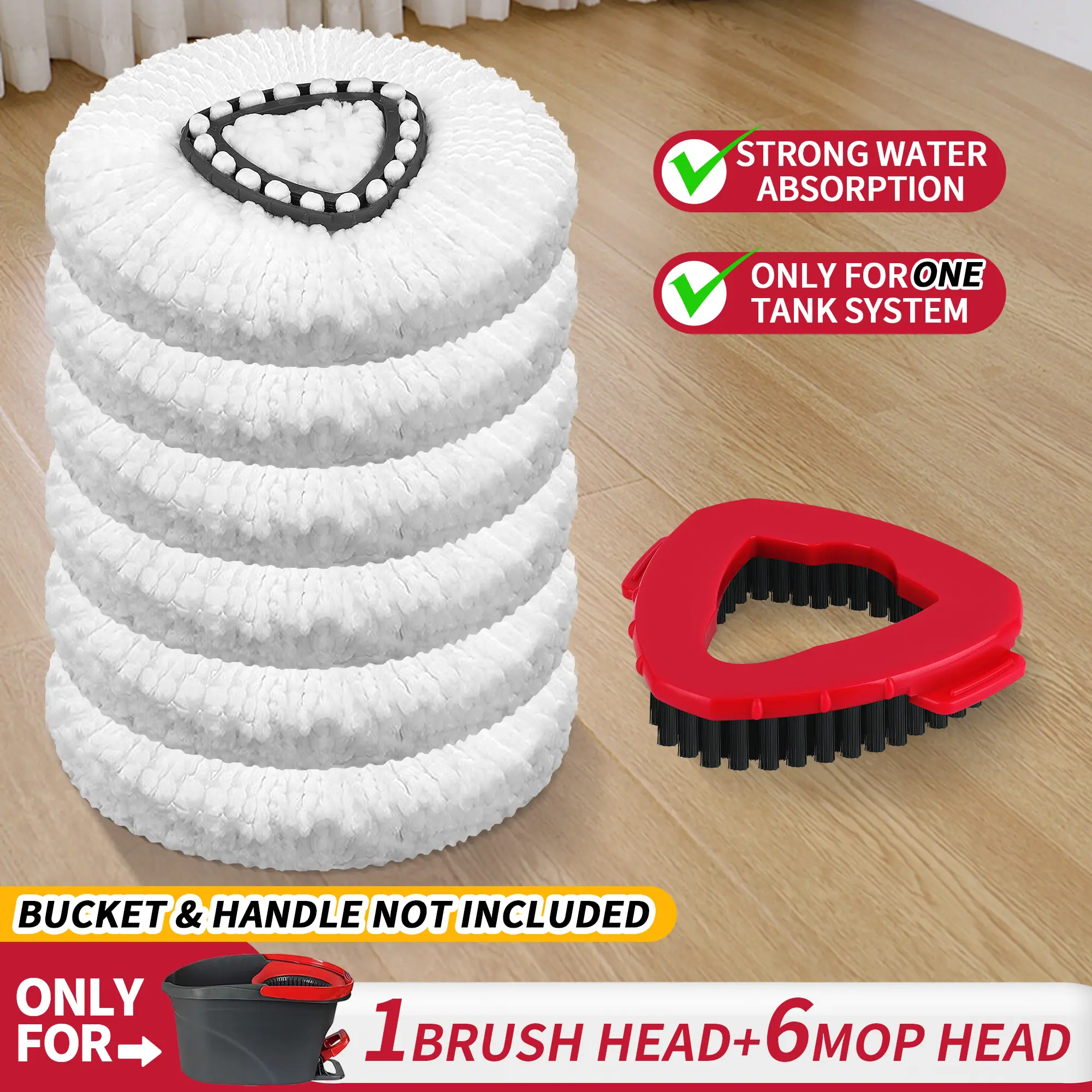For O-cedar Microfiber Spin Mop Heads Refills & Scrub Brush without handle&bucket,for O-Cedar Easywring Spin Mop 1 Tank System Scrub Replacement Deep Cleaning Pack, Microfiber Mop Heads,dorm essentials,home essentials