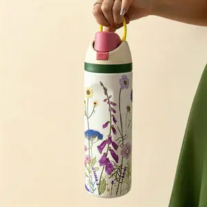 Vintage Floral Vacuum Insulated Stainless Steel Water Bottle, Cup, Flask Tumbler, Thermos, Vacuum Insulated Drinkware, 24oz/32oz/40oz, Dual Layer, Straw Design, Sports, School, Travel, Gym, Gift