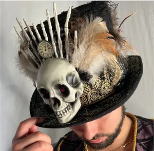 Black Voodoo Top Hat, Hand-Made, Custom Options Available, Gothic, Ornate, Skeleton, Halloween, Costume Hat, Cosplay