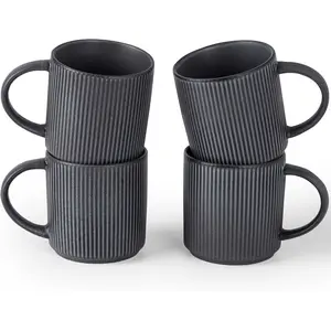 Famiware Star Series 4-piece Stoneware 12-oz Coffee Mug Set Stylish, Matte Dark Charcoal