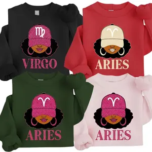 [Full 12 Zodiac] Girl Magic Zodiac Sweatshirt – Stylish Astrology Sign Crewneck with Glitter Cap Design, Cozy Horoscope Pullover, Perfect Gift for Zodiac Queens