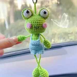 Handmade Crochet Car Ornament, Cute Frog Shape, Fresh and Adorable, Rearview Mirror Decoration, Car Hanging Decoration, Bag Charm, Birthday Gift, Valentine's Day Gift
