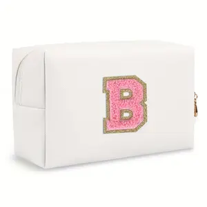 White personalized first letter "B" travel wash bag